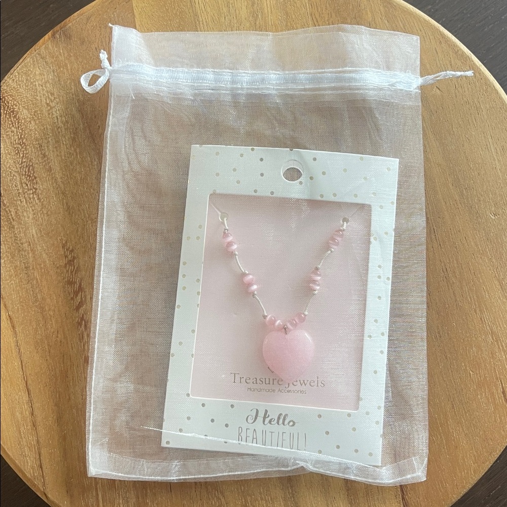 Pink Quartz Crystal Heart Necklace - NWT
